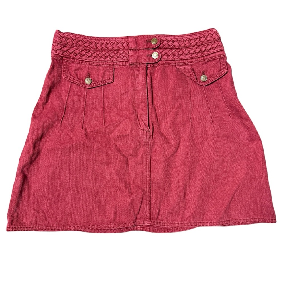 Free People Double Braided Waist Mini Skirt Burgundy Hemp Cotton Boho Sz 8